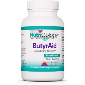 Nutricology ButyrAid Supplement 200 mg - Butyrate, Gut Health, Butyric Acid, Tributyrin Complex, Colon Lining Nutrition, Postbiotics, Delayed-Release Vegetarian Capsules - 100 Count