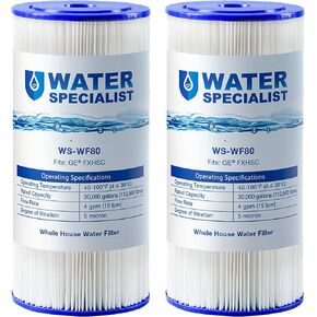 Waterspecialist FXHSC 10" x 4.5" Whole House Pleated Sediment Filter, Replacement for GE FXHSC, Culligan R50-BBSA, Pentek R50-BB, DuPont WFHDC3001, American Plumber W50PEHD, GXWH40L, Pack of 2