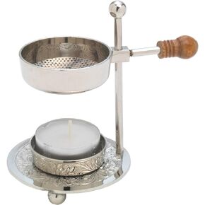 MaMeMi Adjustable Resin Incense Burner/Incense Holder with tealight and Wooden Handle, Nickel-Plated Brass Height 4.33 inch