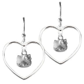 dangle or drop earrings handmade in the USA (Large Heart and Kitty Earrings, Gold)
