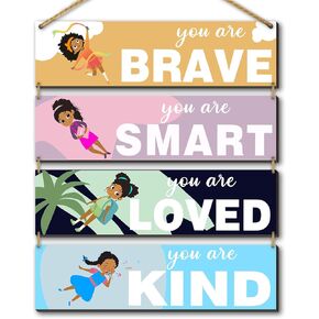 SHLINCO 4 Pieces Positive Affirmation Colorful Room Nursery Wall Decor - Positive Affirmation Colorful Room Wall Art Inspiring Quotes - Nursery Wall Decor - Black Girls Themed Room Wall Decor