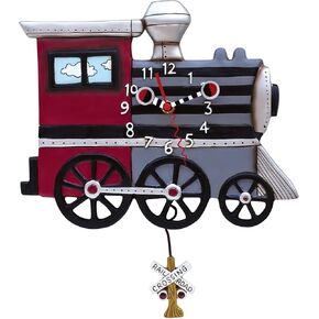 Allen Designs Enesco Choo Choo Vintage Locomotive Sculpted Pendulum Wall Clock, 13 Inch, Multicolor