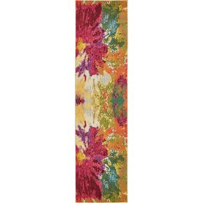 Unique Loom Estrella Collection Colorful, Abstract, Floral, Watercolors, Modern, Distressed Area Rug, Round 6' 0" x 6' 0", Multi/Pink