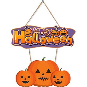Happy Halloween Welcome Sign, Front Door Decor, Hanging Wall Decor with Pumpkins, 11.7 x 4.3 inch and 11 x 6 inch Connected Wooden Plaques, Perfect for Home, Office, and Party Decorations