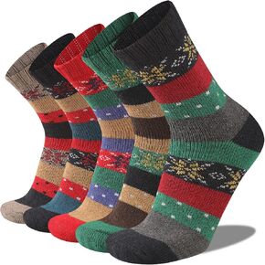 Heatuff Mens Warm Wool Socks Thermal Winter Thick Crew Pattern Socks Cold Weather 5 Pairs