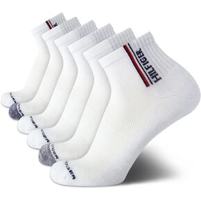 Tommy Hilfiger Mens Athletic Socks Cushion Quarter Cut Ankle Socks (6 Pack), Size 7-12, White Assorted