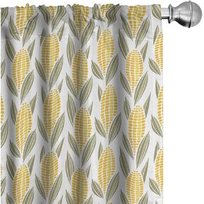 Lunarable Harvest Curtains, Corn Cob Maize Eating Food Vegetable Garden Organic Autumn Season Drawing, Window Treatments 2 Panel Set for Living Room Bedroom, Pair of - 28" x 63", Sage Green Mustard