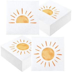 50 PCS Boho Sun Paper Napkins First Trip Around The Sun Birthday Party Napkins Boho Hippie Sunshine Disposable Luncheon Napkins for Baby Shower Birthday Party Supplies, 6.5 x 6.5 inch