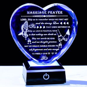 Wedding Gifts for Couples 2024 with Colorful LED Base Crystal Heart Anniversary Marriage Prayer Plaque Gift with Inspiring Quotes, Unique Newlywed Gifts Mr and Mrs Gifts Bridal Shower Gifts