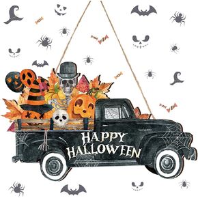 Huwena Halloween ترحيب علامة الباب معلقة علامة الخشب خمر ريفي الباب شماعات ديكور هالوين نمط الرعب ترحيب الباب الأمامي علامة الجدار الديكور للحزب الداخلي في الهواء الطلق (نمط شبكة العنكبوت)