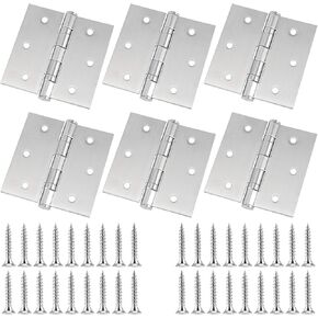 Folding Butt Hinge, ZEONHAK 6 Pack 3 Pairs 3.5 x 3.5 Inches Square Conner Door Hinges, Stainless Steel Door Hinges with Mounting Screws, Silver, One Hinges can Hold 50 lbs