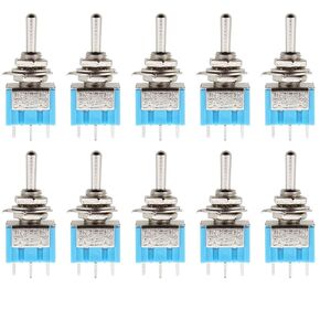 TAODAN 10PCS Blue Silver DPDT Metal Miniature Toggle Switch MTS-203 Plastic 6 Foot 3 Position Knob Switch 6A 125V