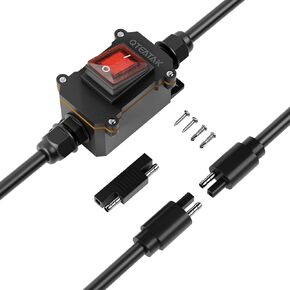 QTEATAK DC 12V Inline Double Outlet Switch - IP66 Waterproof DPST On/Off Rocker Switch with Red LED Indicator, SAE Connector Switch, Ideal for Motorcycle, RV, Kayaks, Solar Panel