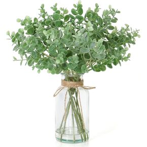 Artificial Eucalyptus Stems in Glass Vase with Faux Water 14 Inch Fake Plant Greenery Eucalyptus Branches Green Leaves for Kitchen Room Table Decor Farmhouse Wedding Decorations (Sage Green)
