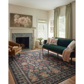 Loloi Rifle Paper Co. x Rosa Black 2'-6" x 12'-0" Runner Rug