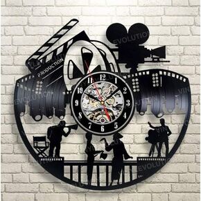 Cinema Gift Idea for Men and Woman Retro Vinyl Record Clock Vintage Wall Clock Movie Decorations for Party Cinema Film Movie Series Actors Production Wall Clock 12 Inch Film Director Art