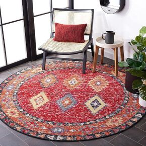 SAFAVIEH Montage Collection 6'7" Round Red / Black MTG201Q Boho Indoor/-Outdoor Non-Shedding Easy-Cleaning Patio Backyard Porch Deck Mudroom Area-Rug