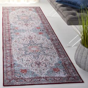 SAFAVIEH Tucson Collection Runner Rug - 2'6" x 8', Ivory & Red, Persian Medallion Design, Non-Shedding Machine Washable & Slip Resistant Ideal for High Traffic Areas in Living Room, Bedroom (TSN113A)