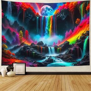 FENDROM Blacklight Fantasy Waterfall Planet Tapestry UV Reactive Nature Tapestry Neon Landscape Aesthetic Mountain Rock Tapestry Wall Hanging