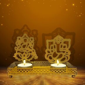 SATVIK Lakshmi Ganesha Shadow Diya for Diwali Decoration Traditional Decorative Lakshmi Ganesh Luxmi Murti Statue Home/Office Religious Tea Light Candle Holder Stand Indian Return Gift Items