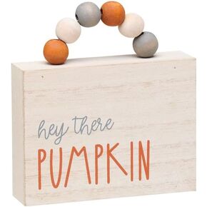 Collins Painting "Hey There Pumpkin" Box Sign with Beaded Handle - Wooden Tabletop Fall Signs - Rustic Fall Home Décor