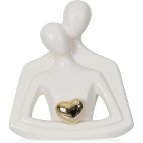 Hugging Couple Statue with Gold Heart Sculpture, Ceramic Abstract Couple Figurine Show Pieces Home Decor, Modern Couple Decor for Bedroom, Tv Stand Decor Love Office Decor Decorativos Para Sala