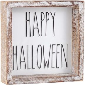 Halloween Home Decor, Happy Halloween Block Sign for Shelf, Mantel, Table, Halloween Decorations Indoor, Embossed Metal With Wood Frame