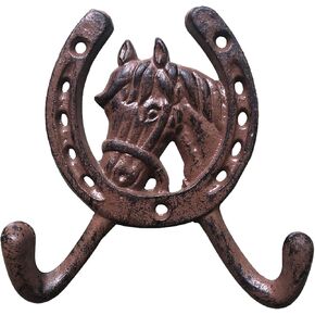 2PCS 4.7" Cast Iron Horseshoe Wall Decor, Anti Rust Coat Hooks Wall Hanger for Hat Key Hook Rack Hanger