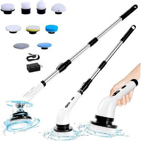 Electric Spin Scrubber Cordless, Bathroom Toilet Bathtub Spinning Cleaning Cleaner Shower Motorized Spin Scrub Brush for Cleaning Tub Power Scrubber Brush Cleaner Tool with Long Handle 9 Heads