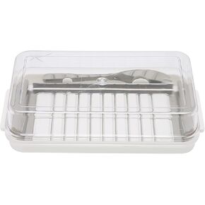 Butter Slicer Butter Cutter Box Stainless Steel Butter Slicer Cutter Dish, Cheese Storage Container with Transparent Cover for Kitchen, 7.5x4.1x1.6in Easy Cutting Butter Box Case