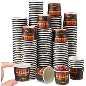 300 Pcs Chili Cook off Decorations 2 oz Chili Cook off Cups Disposable Food Sample Cups Chili Cook off Tasting Paper Cups for Chili Cook off Mexican Party Supplies