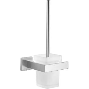 FVITA Toilet Brush Wall Mounted Toilet Bowl Brush and Holder Glass Toilet Brush Holder for Bathroom Square Brushed Nickel