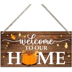مرحبا الخريف الحصاد اليقطين مرحبا بكم في منزلنا ريفي شنقا باب خشبي علامة لوحة لباب المزرعة الأمامي المنزل ساحة الشرفة ديكور أوراق القيقب عيد الشكر ديكورات الحائط 12 × 6 بوصة in Kuwait