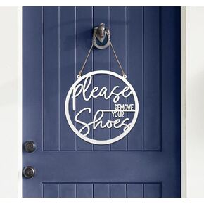Please Remove Your Shoes Wooden Sign 11.2x11.2 Inches, No Shoes Sign For Your Home And House, Please Take Your Shoes Off Sign for Front Door (White)