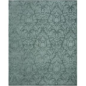 SAFAVIEH Total Performance Collection Runner Rug - 2'3" x 9', Grey & Blue, Hand-Hooked Damask, Non-Shedding & Easy Care, Ideal for High Traffic Areas in Living Room, Bedroom (TLP714B)