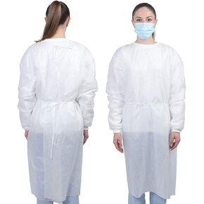 JAFO 50 Pack Disposable Isolation Gowns-White Level 2 SMS 40 gsm Non-Woven, White Cuff-Dental, Medical Use, L, XL