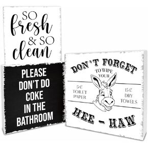 3 Pcs Funny Bathroom Wooden Box Signs,Western Donkey, So Fresh & So Clean, Decorative Home Decor, Farmhouse Rustic Home, Square Bathroom Decor Sign For Shelf, Bathroom Shelves Decor - A14
