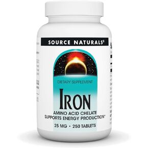 Source Naturals Iron, Amino Acid Chelate - Dietary Supplement That Supports Energy Production - 250 Tablets