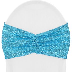 Glitz Champagne Ruffle Sequin Spandex Chair Band Sash/Tie - 9" x 13.5" (1 Pc) - Elegant Decor for Weddings, Banquets and Events