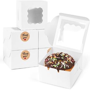 VGOODALL 50PCS White Bakery Boxes, Treat Boxes with Window Cookie Boxes for Small Pie Cupcake Muffins Dessert Donuts Pastry 4"x4"x2.4"