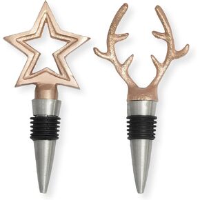 Folkulture Wine Stopper or Wine Stoppers for Wine Bottles, Set of 2, Wine Accessories for Housewarming Gifts, Reusable Accessories for Wine Lovers, Gold, Sorbet