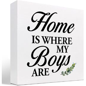 z-crange Home is Where My Boys Are Wood Box Sign Decor Desk Sign,Rustic Family Quote Box Block Sign for Farmhouse Home Shelf Table Decor Decorations