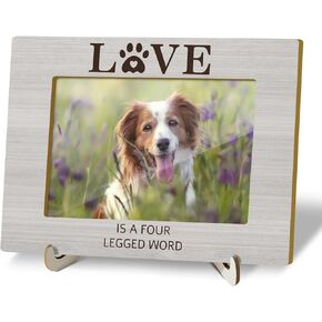 Tabletop Wood Photo Frame, Love is Four Legged Word Desktop Picture Frame with Stand, Dog Owner Puppy Lover Gift, Home Table Decor Supplies for Living Room Study Bedroom (4x6 Horizontal) -32