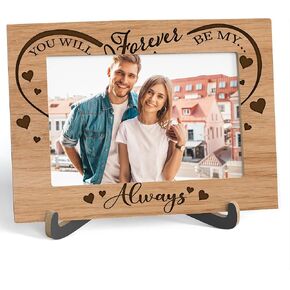 Couple Picture Frame - You Will Forever Be My Always - Wooden Tabletop Photo Frame With Stand, Anniversary Marriage Wedding Gifts For Him Her, Valentines Gifts For Couple (Horizontal) -B33