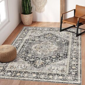 سجادة Art&Tuft مقاس 6x9، سجادة منطقة قابلة للغسل مقاس 6x9 لغرفة المعيشة مع مقاومة للانزلاق، سجادة منطقة عتيقة مقاومة للبقع مقاس 6x9 لغرفة النوم، وغرفة الطعام، والمطبخ، باللون الأسود in Kuwait