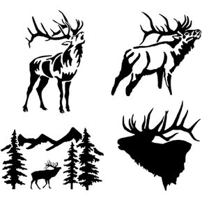 Elk Deals 4 Pack: Bulging Elk, Detailed Elk, Elk Head Silhouette, Elk in Trees (White, Small ~3.5")