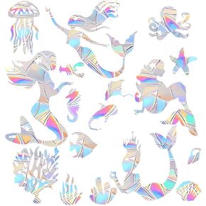 Anti Collision Window Decals for Bird Strikes，51 Pieces Mermaid Style Rainbow Window clings for Bird Window Strike Prevention,Rainbow Window Stickers to Save Bird Strikes No Glue Required