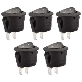 Black Round Rocker Switch Round ON-OFF SPST 2 Terminals 6A 250VAC UL VDE 5Pack