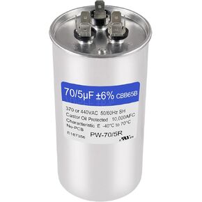 70+5uF 70/5MFD ±5% 370V/440V CBB65 Dual Run Circular Start Capacitor for AC Motor Run or Fan Start or Condenser Straight Cool or Heat Pump air Conditioner
