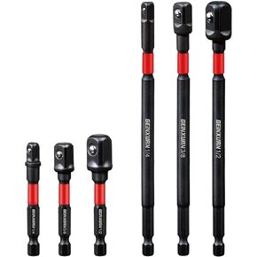 6Pcs Impact Socket Adapter Set, 3/8" Drive Square, 6Inches Extension Bit Socket Driver Set, Adapt Your Power Drill to High Torque Impact Wrench